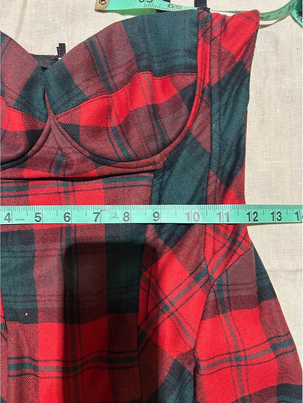 RARE Vintage Dolce & Gabbana Red Plaid wool CORSET Dress Size US 6/IT 42 - Picture 6 of 9